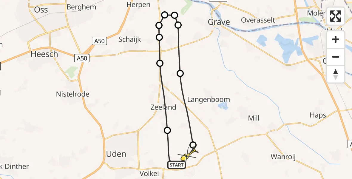 Routekaart van de vlucht: Lifeliner 3 naar Vliegbasis Volkel, Oude Graafsestraat