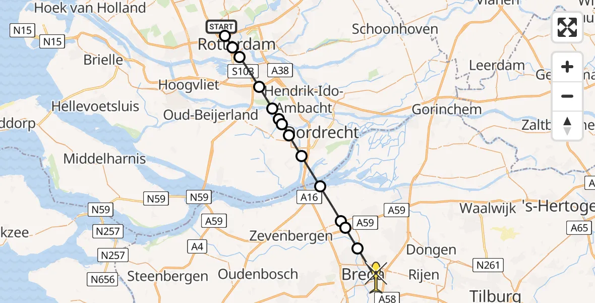 Routekaart van de vlucht: Lifeliner 2 naar Breda, Terletweg