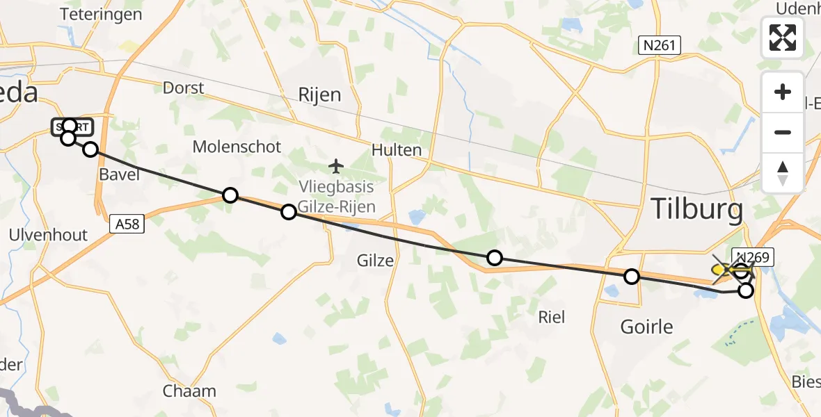 Routekaart van de vlucht: Lifeliner 2 naar Tilburg, Koolpad