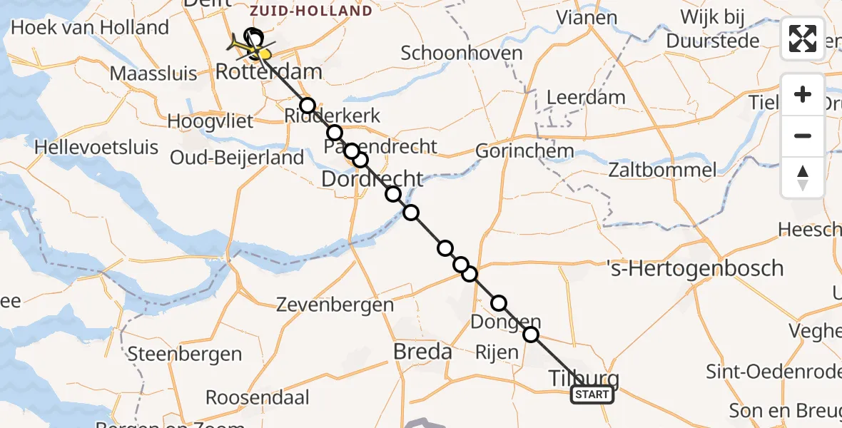 Routekaart van de vlucht: Lifeliner 2 naar Rotterdam The Hague Airport, Oeverstraat