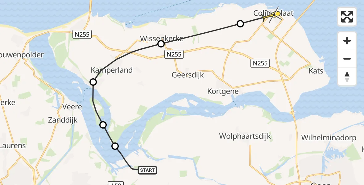 Routekaart van de vlucht: Politiehelikopter naar Colijnsplaat, Calandweg