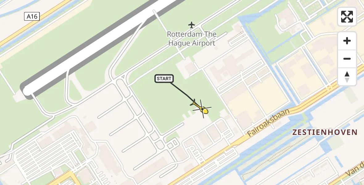 Routekaart van de vlucht: Politieheli naar Rotterdam The Hague Airport, Brandenburgbaan