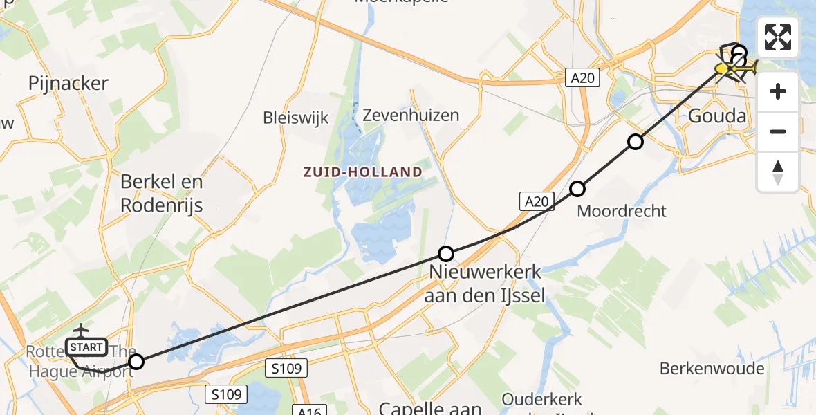 Routekaart van de vlucht: Lifeliner 2 naar Gouda, Van der Duijn van Maasdamweg