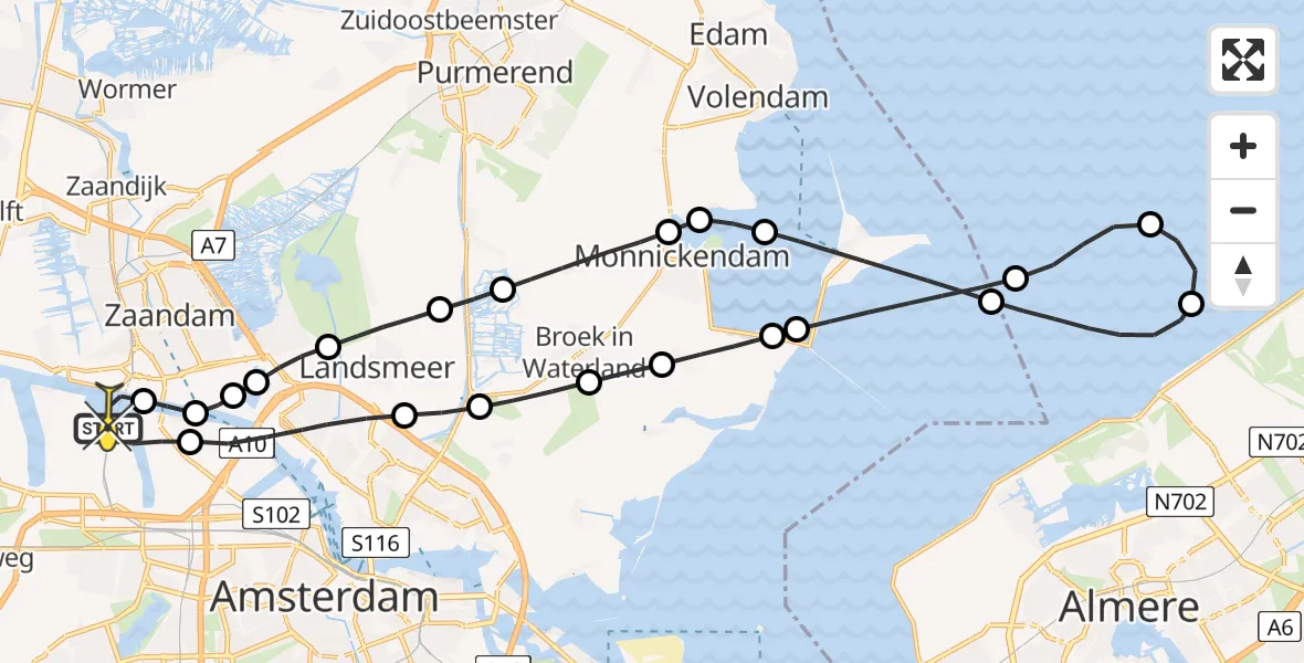 Routekaart van de vlucht: Lifeliner 1 naar Amsterdam Heliport, Westhavenweg