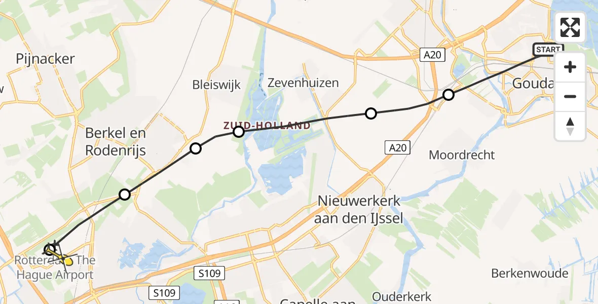 Routekaart van de vlucht: Lifeliner 2 naar Rotterdam The Hague Airport, Burgemeester Jamessingel