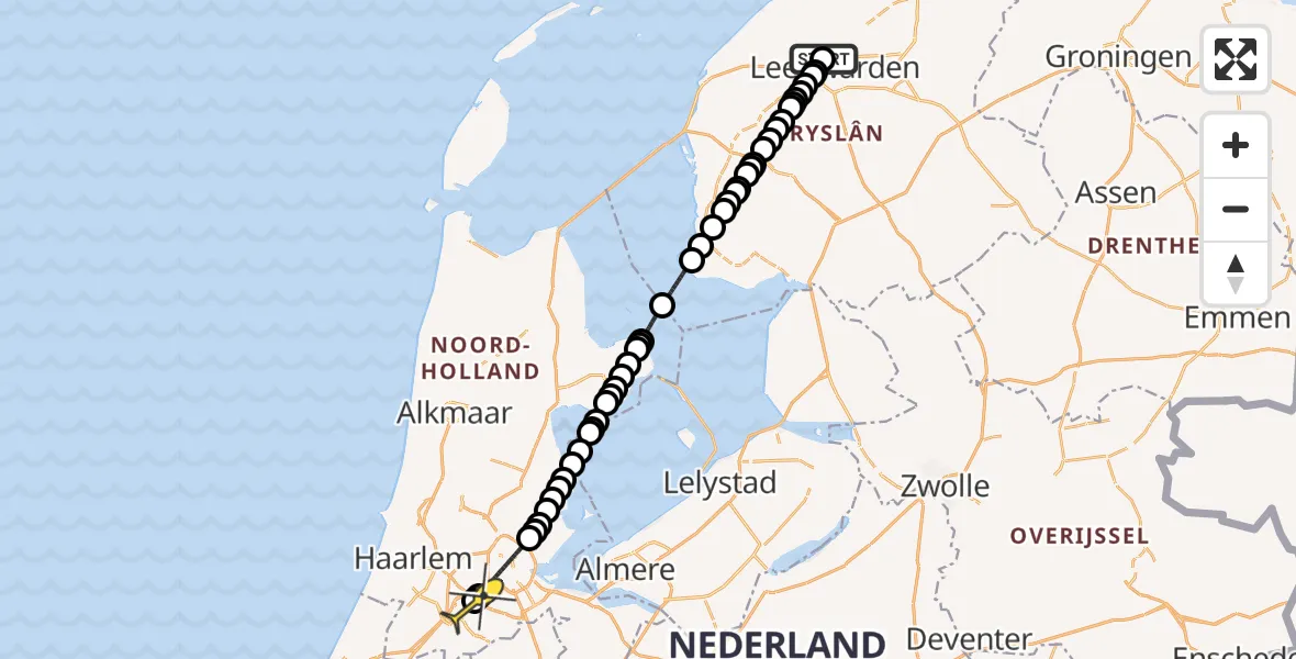 Routekaart van de vlucht: Politieheli naar Schiphol, Keegsdijkje