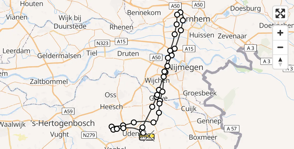 Routekaart van de vlucht: Lifeliner 3 naar Vliegbasis Volkel, Zeelandsedijk
