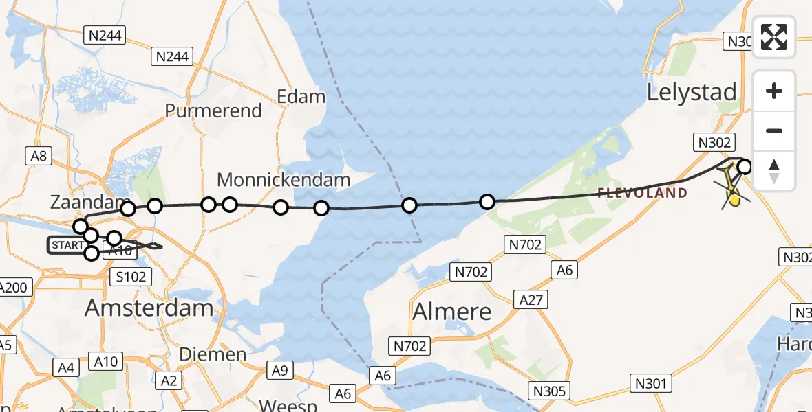Routekaart van de vlucht: Lifeliner 1 naar Lelystad Airport, Kompasweg