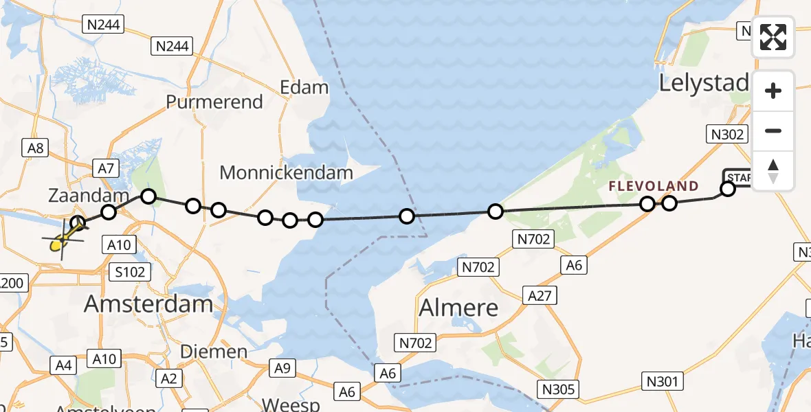 Routekaart van de vlucht: Lifeliner 1 naar Amsterdam Heliport, Eendenweg