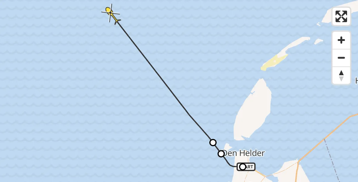 Vluchtroute Kustwachthelikopter van Vliegveld De Kooy naar 