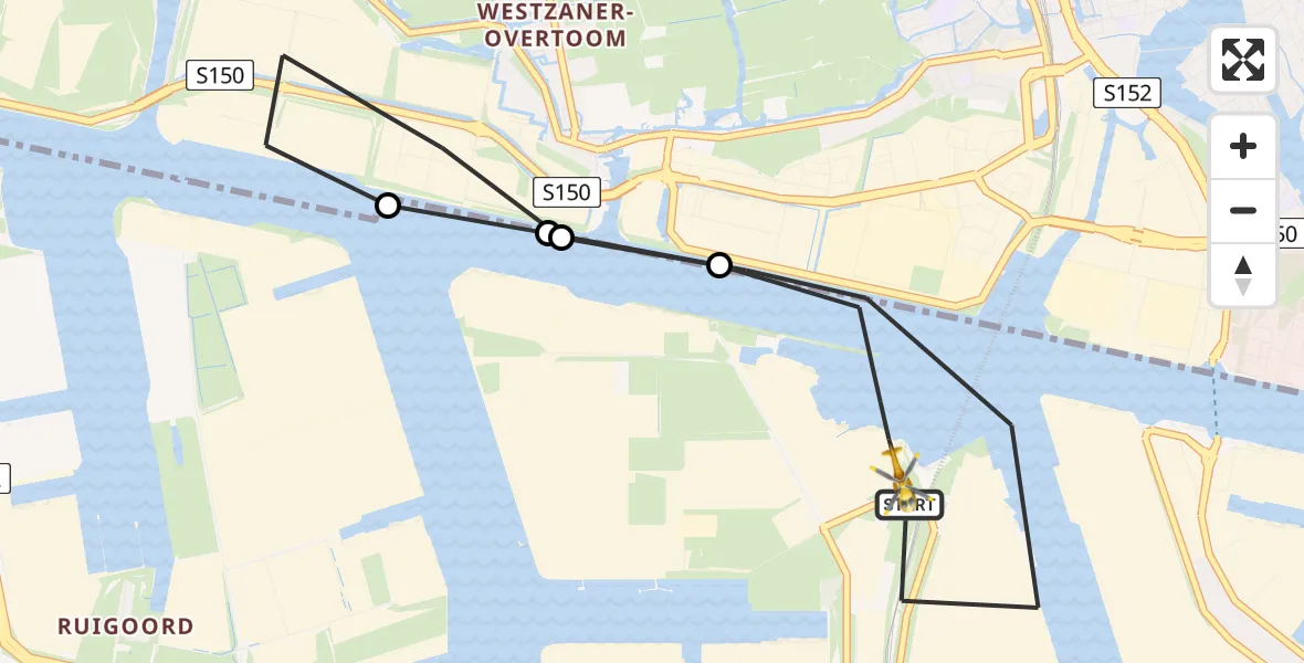 Vluchtroute Traumahelikopter van Amsterdam Heliport naar Amsterdam Heliport