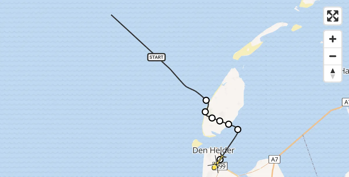 Vluchtroute Kustwachthelikopter van  naar Vliegveld De Kooy