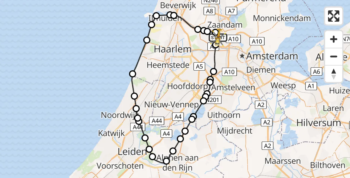 Vluchtroute Traumahelikopter van Amsterdam Heliport naar Amsterdam Heliport