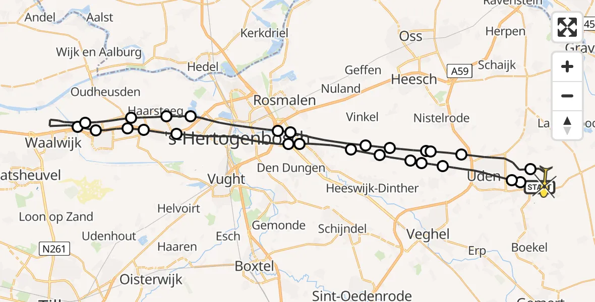 Routekaart van de vlucht: Lifeliner 3 naar Vliegbasis Volkel, Looierstraat