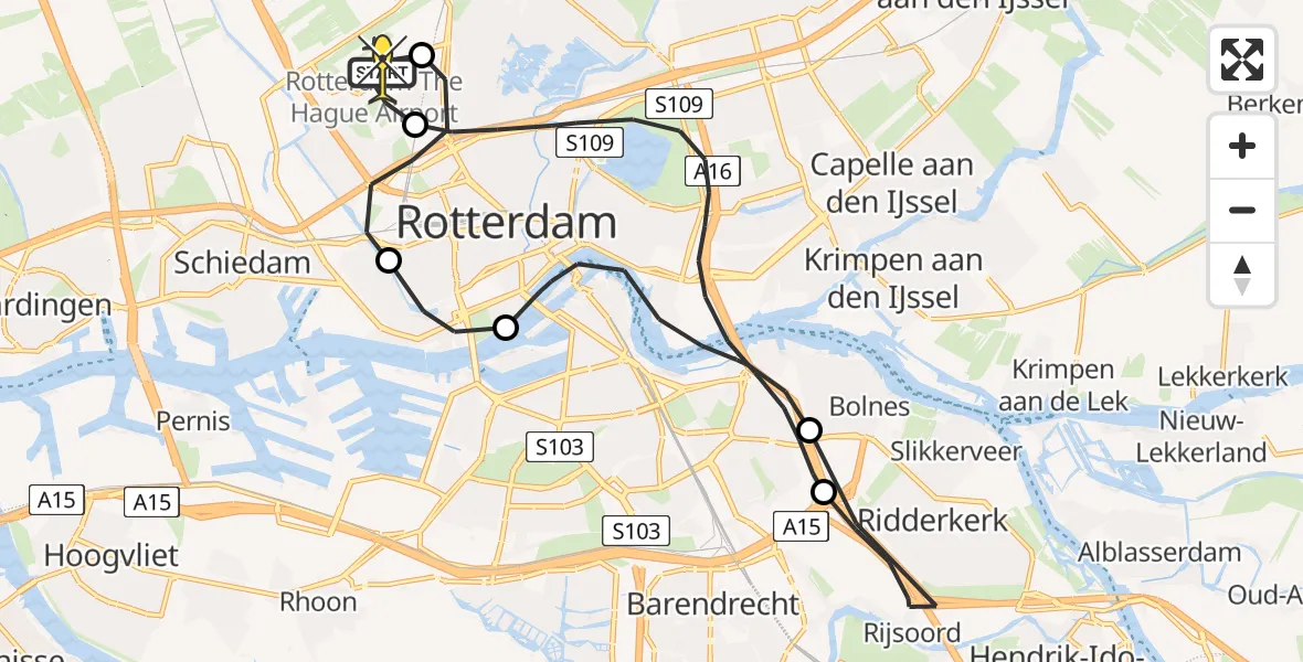 Routekaart van de vlucht: Lifeliner 2 naar Rotterdam The Hague Airport, Overschiese Kleiweg