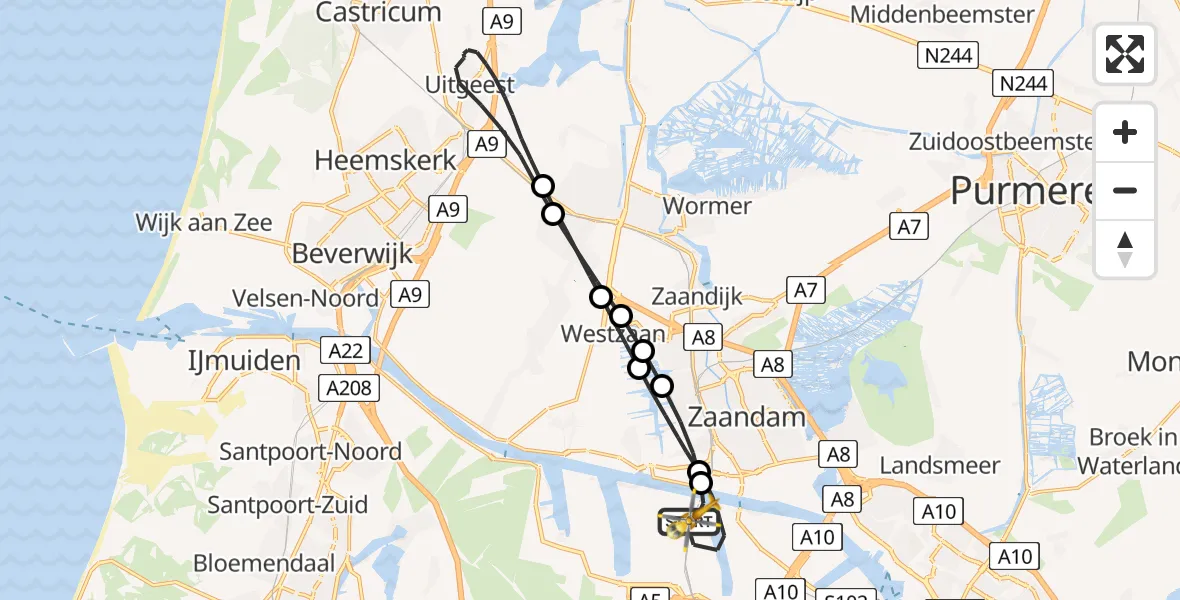 Routekaart van de vlucht: Lifeliner 1 naar Amsterdam Heliport, Westhaven