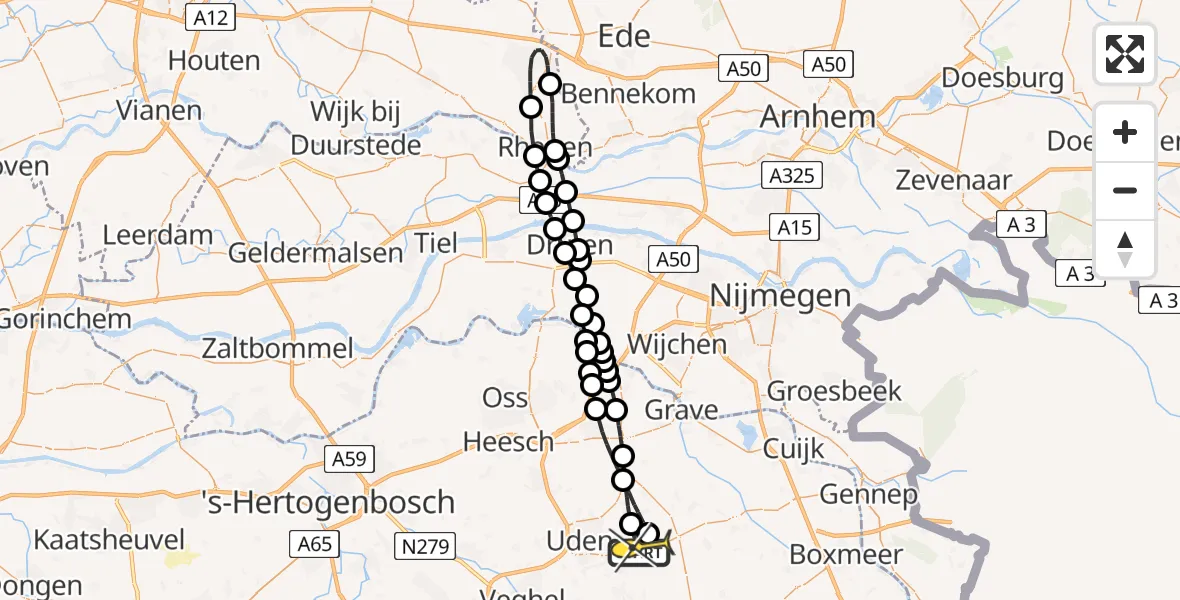 Routekaart van de vlucht: Lifeliner 3 naar Vliegbasis Volkel, Zeelandsedijk