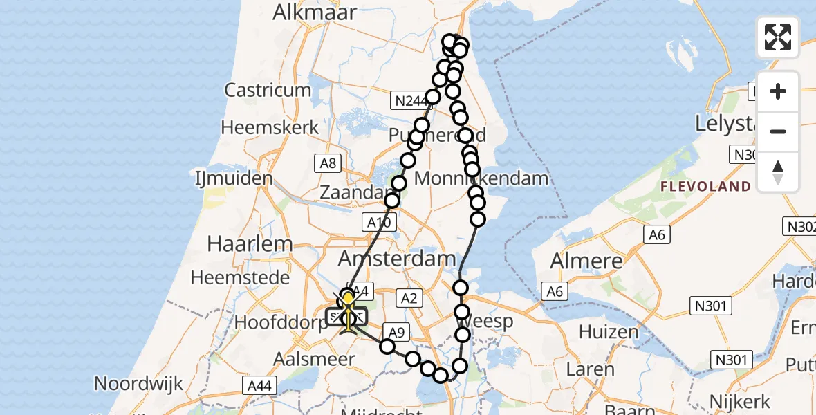 Routekaart van de vlucht: Politieheli naar Schiphol, Halim P.K. straat