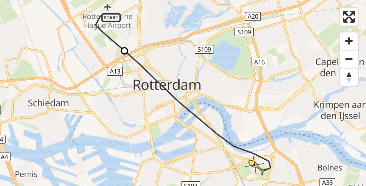 Routekaart van de vlucht: Lifeliner 2 naar Rotterdam, Pilotenpad