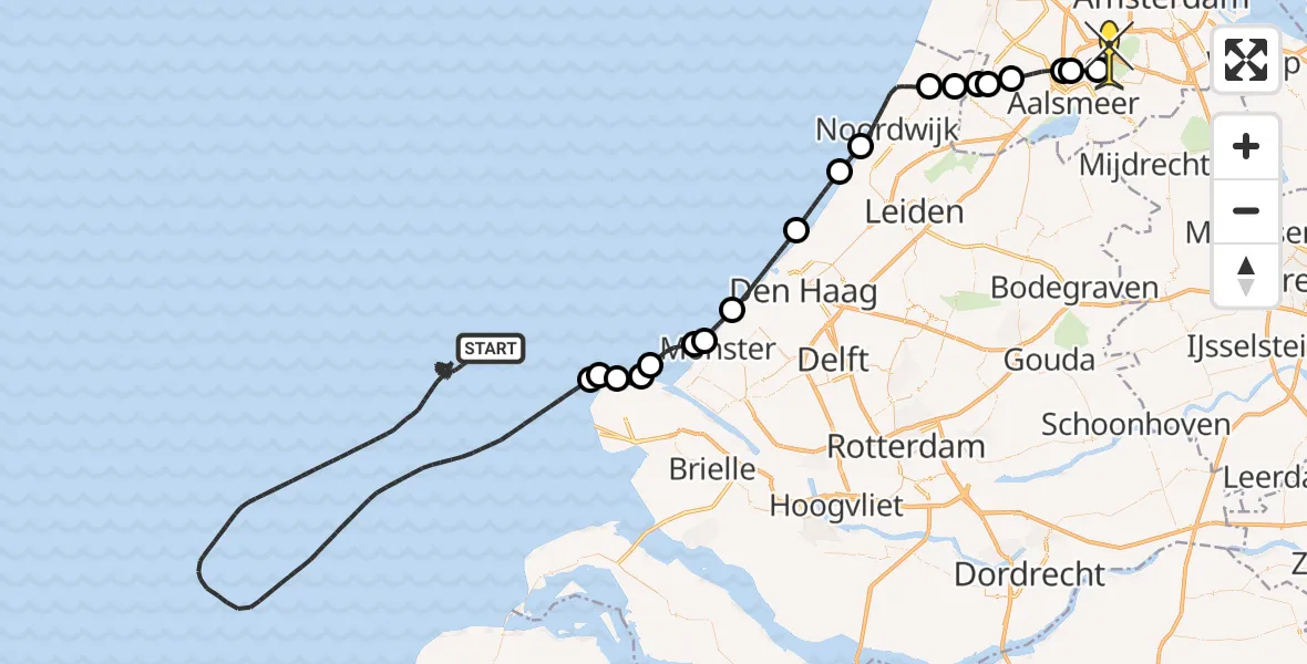 Vluchtroute Politiehelikopter van  naar Schiphol