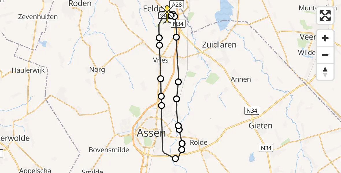 Routekaart van de vlucht: Lifeliner 4 naar Groningen Airport Eelde, Luchtenburgerweg