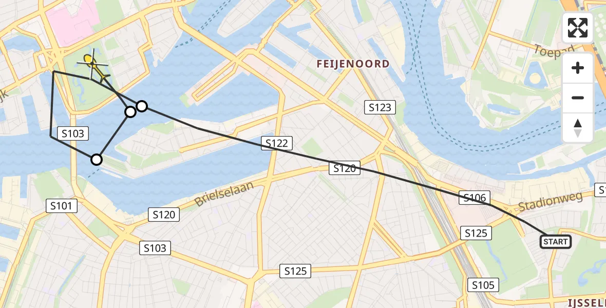 Routekaart van de vlucht: Lifeliner 2 naar Erasmus MC, Olympiaweg