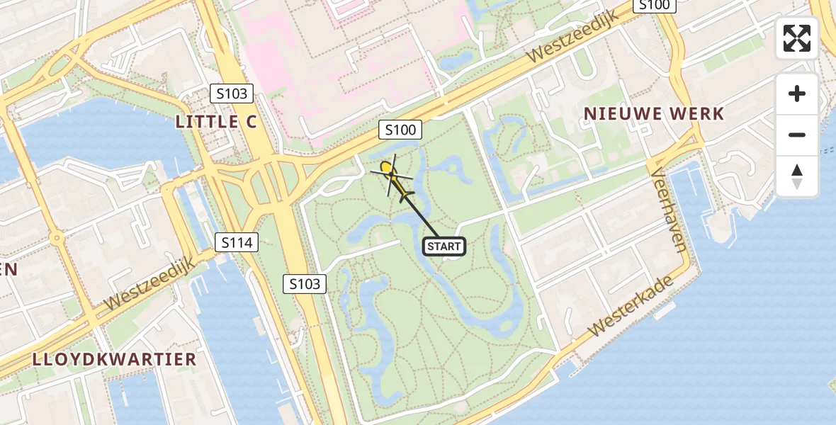 Routekaart van de vlucht: Lifeliner 2 naar Erasmus MC, Baden Powelllaan