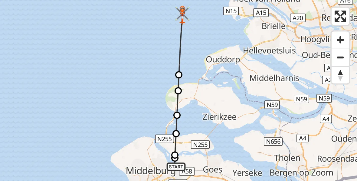 Vluchtroute Kustwachthelikopter Vliegveld Midden-Zeeland - , 06 december 2024, 09:14