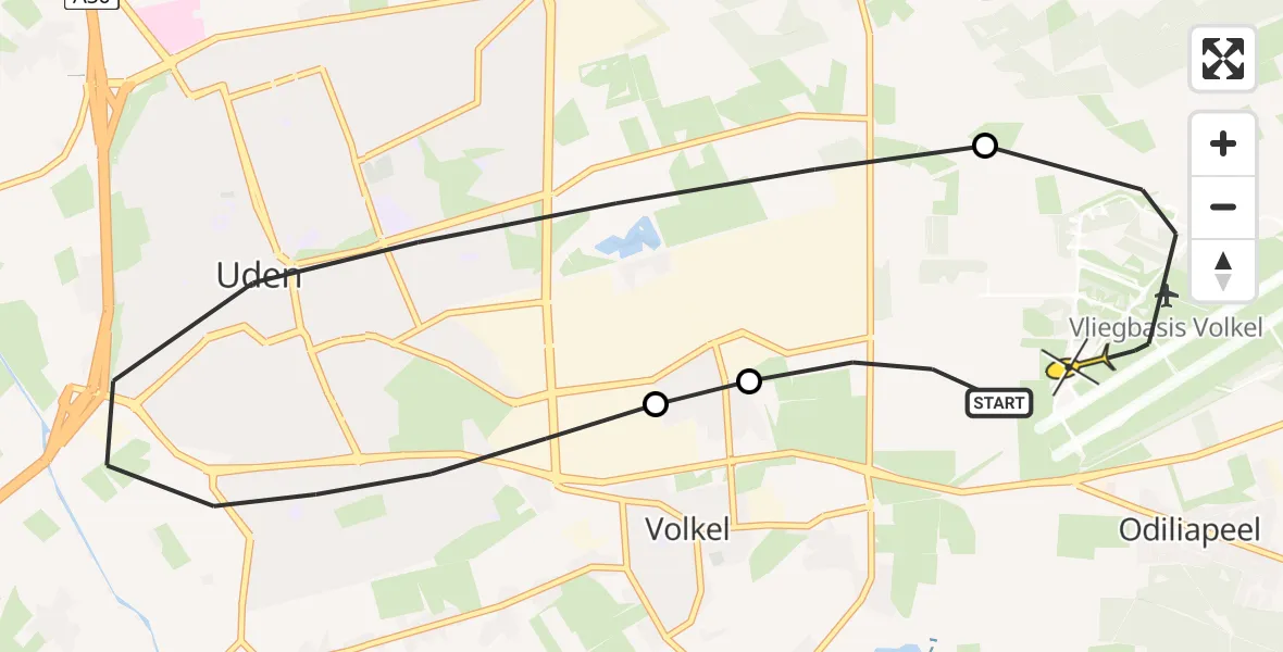 Routekaart van de vlucht: Lifeliner 3 naar Vliegbasis Volkel, Kromstraat