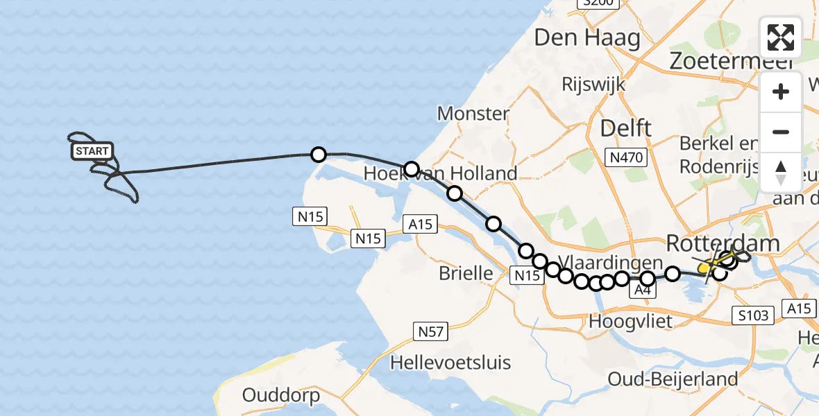 Routekaart van de vlucht: Kustwachthelikopter naar Erasmus MC, Westzeedijk