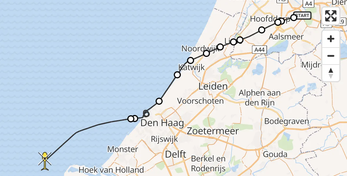 Vluchtroute Politiehelikopter van Schiphol naar 