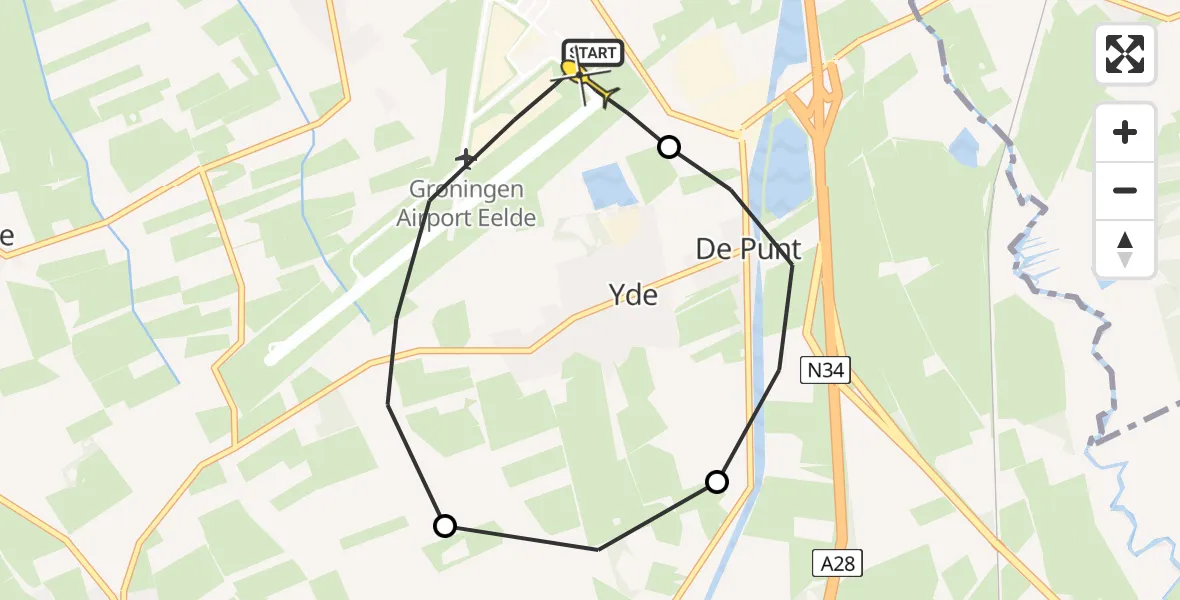 Routekaart van de vlucht: Lifeliner 4 naar Groningen Airport Eelde, Veldkampweg