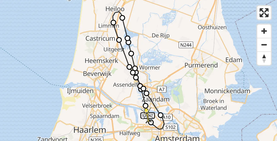 Routekaart van de vlucht: Lifeliner 1 naar Amsterdam Heliport, Albert Heijn Distributiecentrum