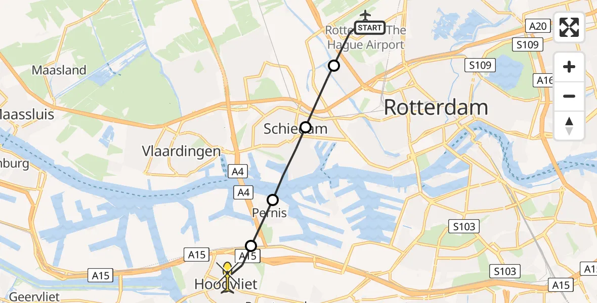Routekaart van de vlucht: Lifeliner 2 naar Hoogvliet, Verlaatstraat