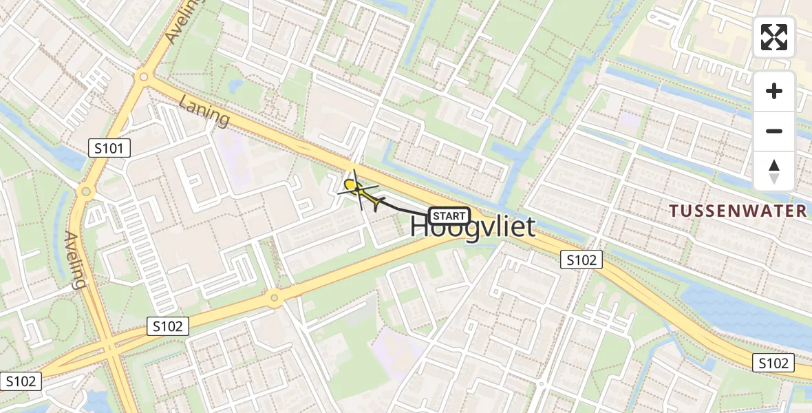 Routekaart van de vlucht: Lifeliner 2 naar Hoogvliet, Henk Miliusstraat