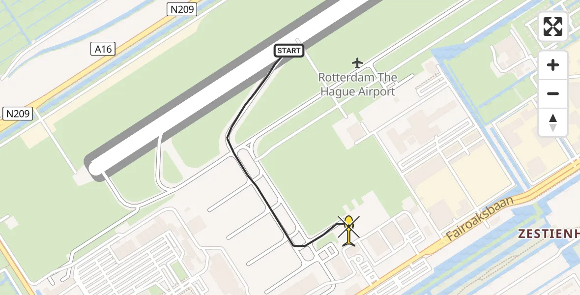 Routekaart van de vlucht: Kustwachthelikopter naar Rotterdam The Hague Airport, Fornebubaan