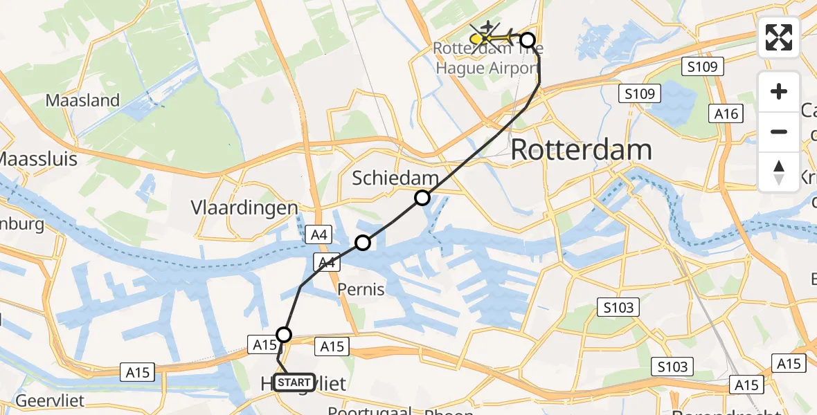 Routekaart van de vlucht: Lifeliner 2 naar Rotterdam The Hague Airport, Petroleumweg