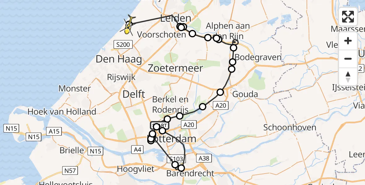 Routekaart van de vlucht: Politiehelikopter naar Wassenaar, Zestienhovensebaan