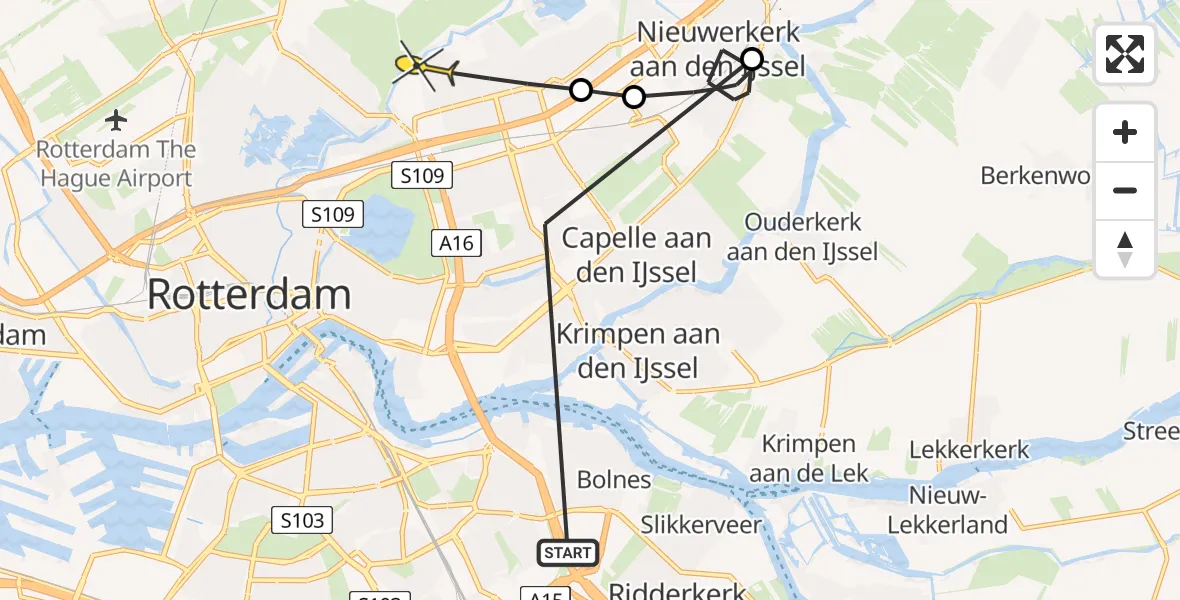 Routekaart van de vlucht: Politieheli naar Rotterdam, Prins Constantijnweg