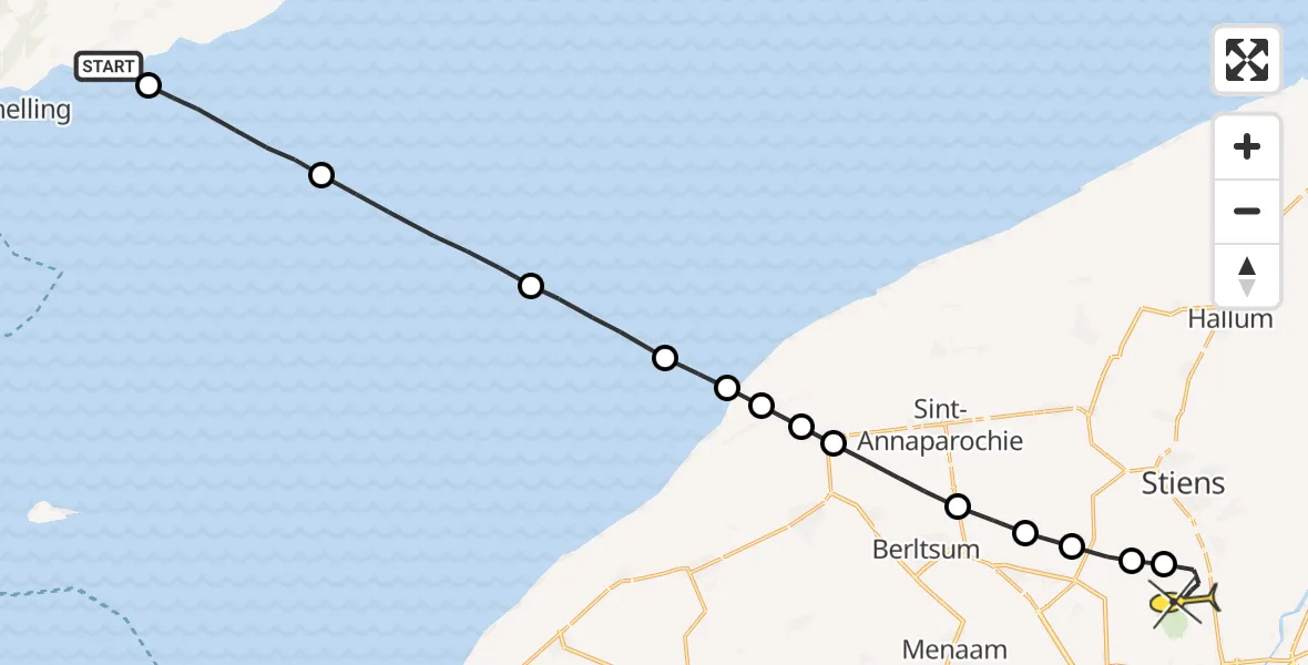 Routekaart van de vlucht: Ambulancehelikopter naar Vliegbasis Leeuwarden, Stortumerdijk