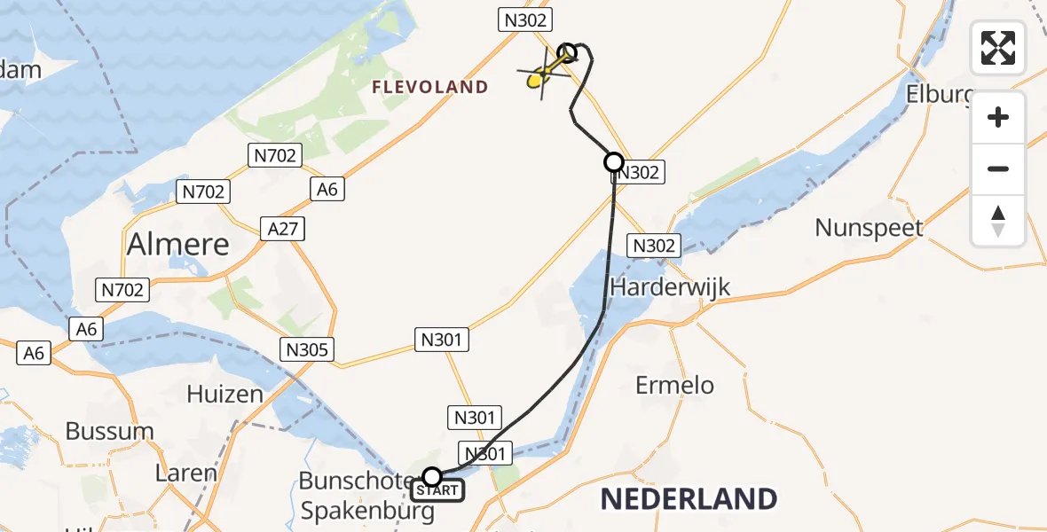 Routekaart van de vlucht: Politiehelikopter naar Lelystad Airport, Laakse Hoek
