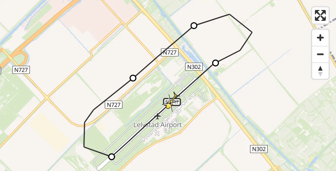 Routekaart van de vlucht: Politiehelikopter naar Lelystad Airport, Flamingoweg