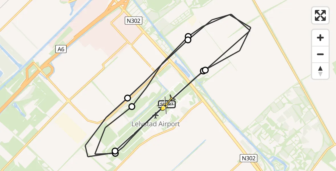 Routekaart van de vlucht: Politieheli naar Lelystad Airport, Emoeweg