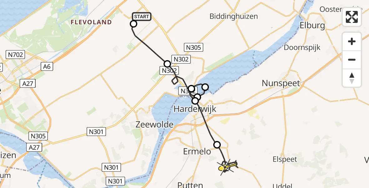 Routekaart van de vlucht: Politieheli naar Ermelo, Eendenweg