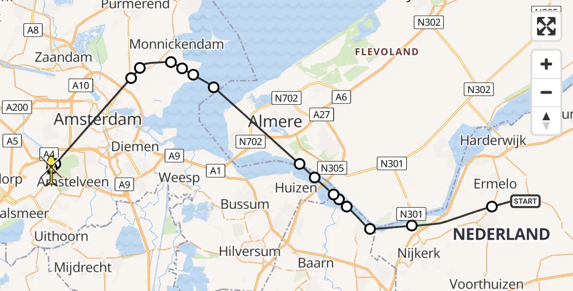 Routekaart van de vlucht: Politiehelikopter naar Schiphol, Drieërweg