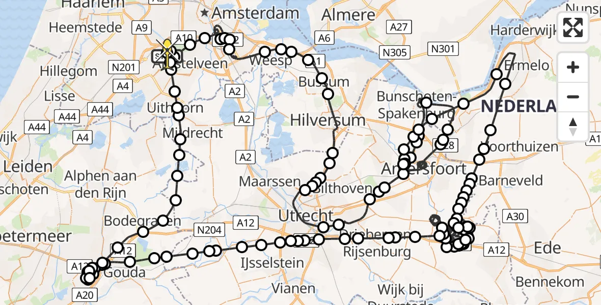 Routekaart van de vlucht: Politieheli naar Schiphol, Fokkerweg