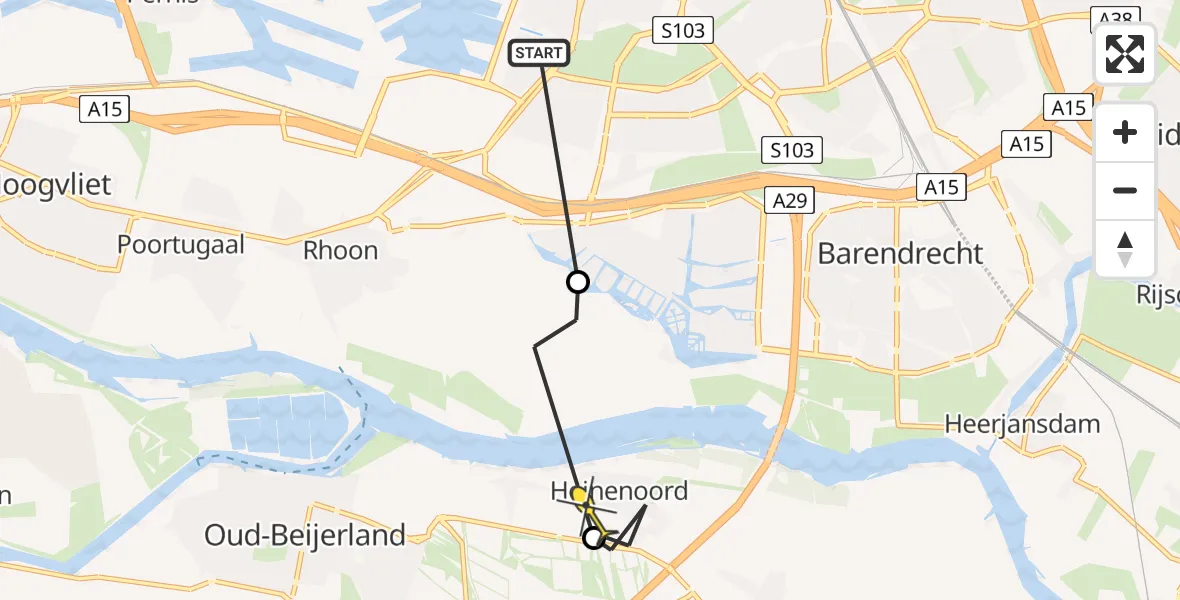 Routekaart van de vlucht: Politiehelikopter naar Heinenoord, Toermalijn