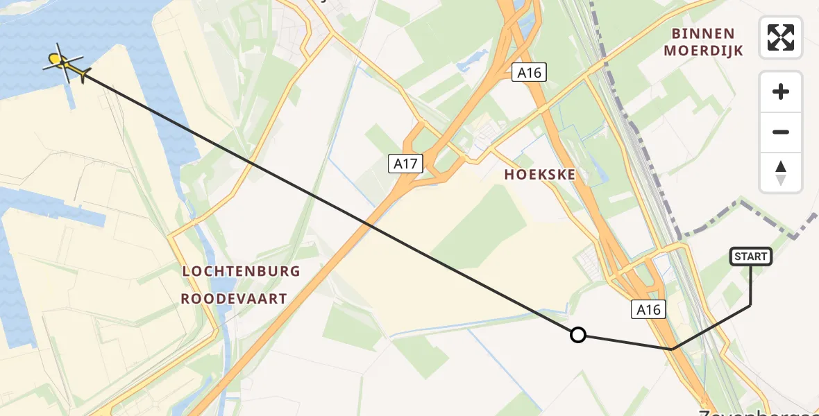 Routekaart van de vlucht: Politiehelikopter naar Moerdijk, Noordelijke Insteekhaven