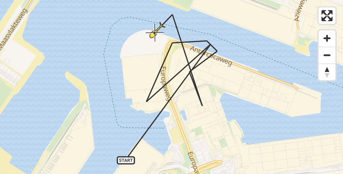 Routekaart van de vlucht: Politieheli naar Maasvlakte, Antarcticaweg