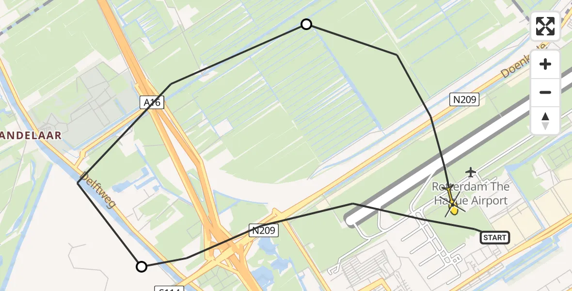 Routekaart van de vlucht: Lifeliner 2 naar Rotterdam The Hague Airport, Schieveensedijk